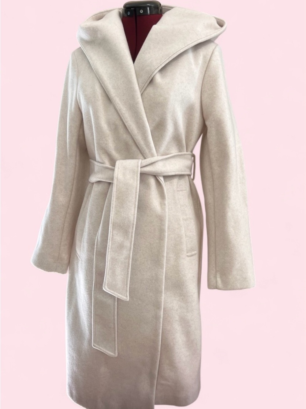 Zara Hooded Belted Wrap Coat - Cream Size XS